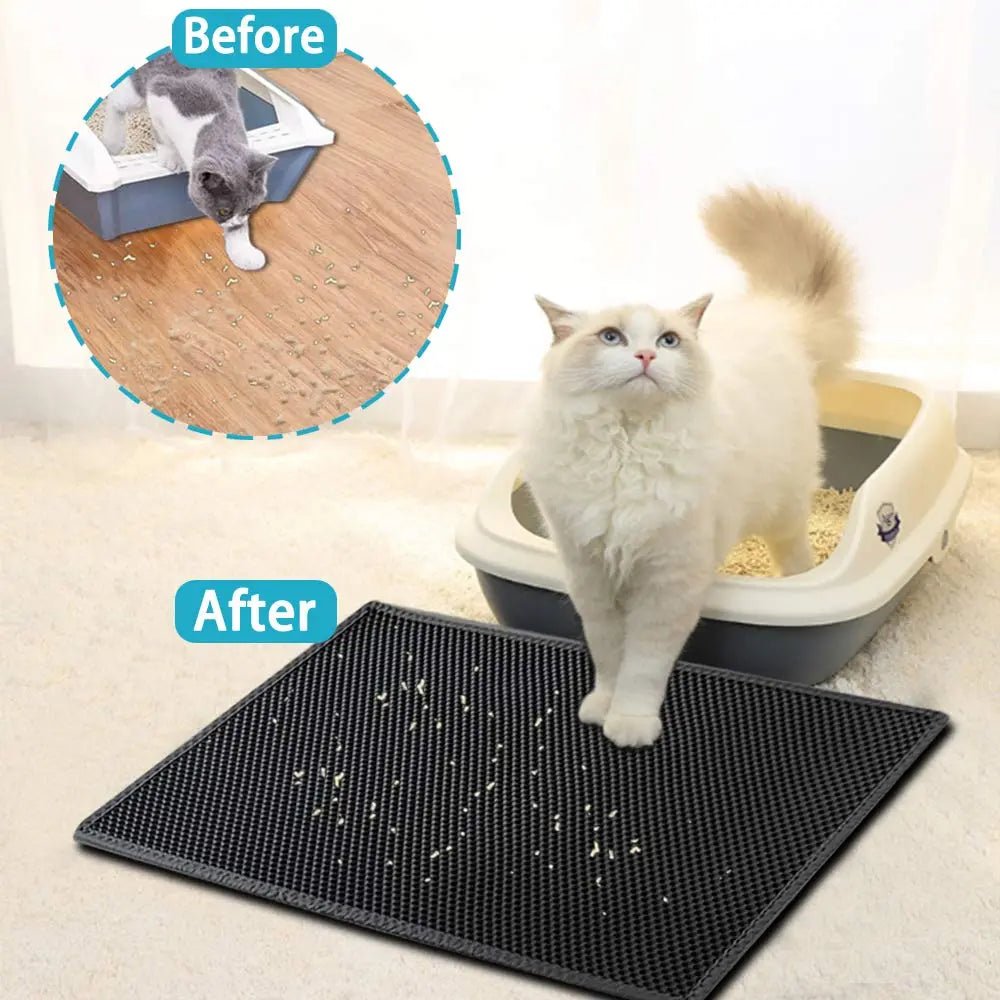 Tapis de litière double couche pour chat avec revêtement imperméable - chatparadis